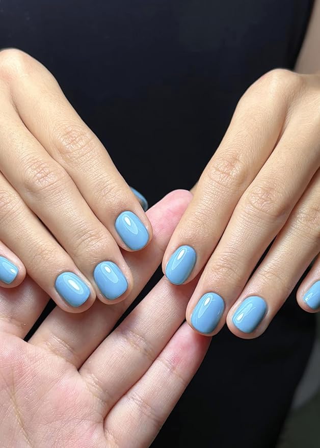 Semi Cured Gel Nail Strips - UV Light Gel Nail Stickers - 20 Long Lasting Salon Quality Wraps (Sky Blue Phantasm)