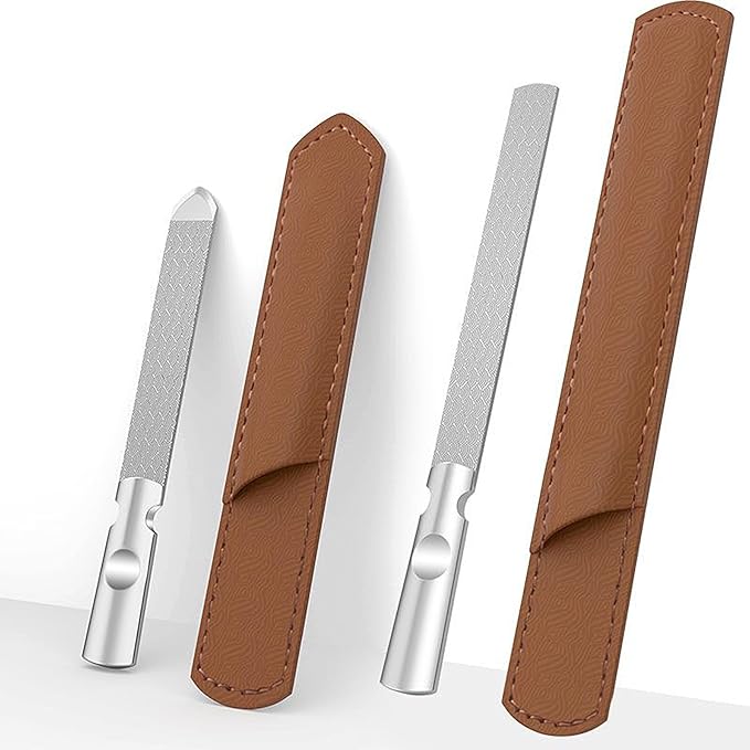 CoguZed 2 PCS Stainless Steel Nail File, Double Sided Metal Nail Files for Natural Nails, Heavy Duty Reusable Fingernail & Toenail File for Men & Women, Salon & Travel Use