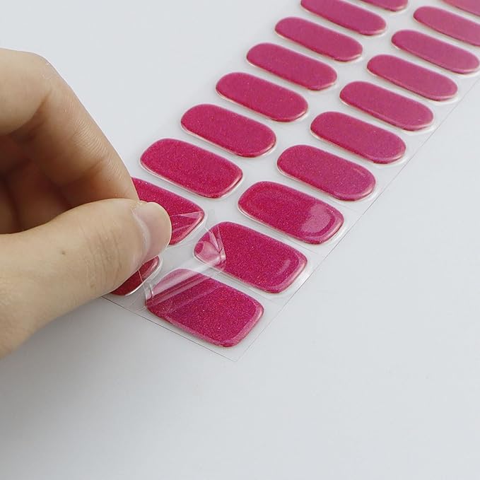 JMEOWIO Gel Nail Stickers Red Glitter Semi Cured Gel Nail Strips Wraps UV/LED Nails Art Design Decoration Accessories