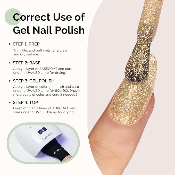 MelodySusie Hema Free Gel Nail Polish, 0.5 Fl Oz Thick Golden Glitter Gel Polish, Non-Toxic, Long Lasting, Soak Off UV Nail Polish, Manicure Nail Design Salon DIY Nail Art at Home B3060