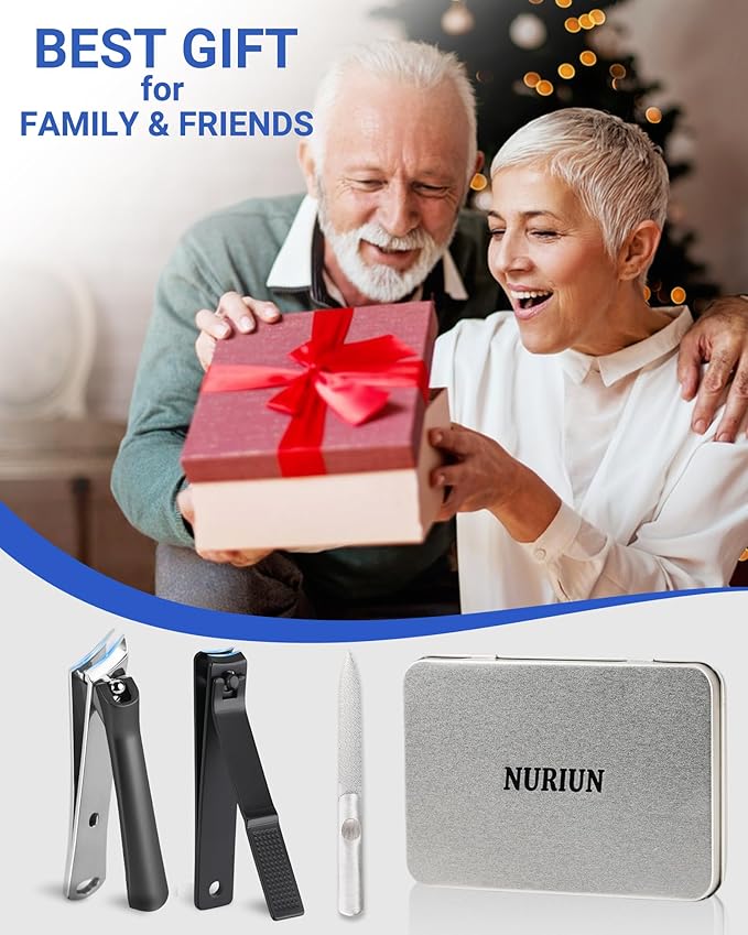 Thick Toenail Clippers for Seniors, Professional Edgy Nail Clippers for Men, Heavy Duty Large Finger Nail Clippers Adult, Angled Head Nail Clippers Cutters with Long Handle (3PCS Nail Clippers Set1)