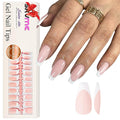 Long Coffin French Tip Press on Nails - 300Pcs Pre-applied Tip Primer, Natural Nude Pink Fake Nails Extensions, White French Nail Tips, Gel Nail Kit for Women Girls DIY