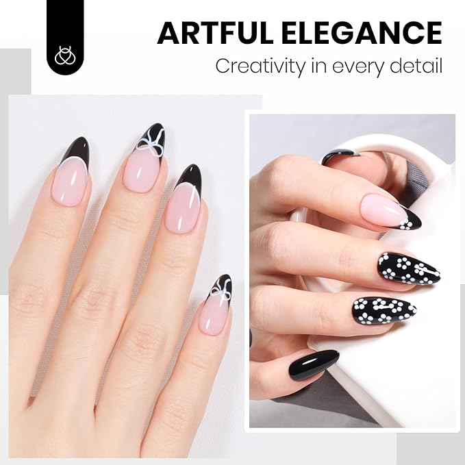 beetles Balck and White Gel Polish - Monochrome Aesthetics Hema-Free Black and White Color Gel Set, 2 Pcs 15ml Polish Soak Off Led French Nail Art Manicure Salon Diy at Home