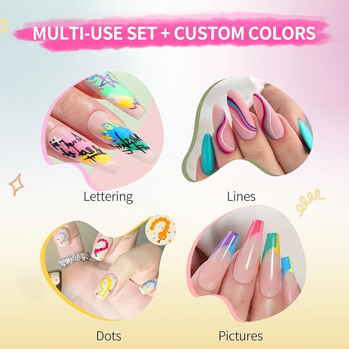 BORN PRETTY Nail Art Pens Set 12 Colors - Spring Summer Neon Colors 3D Nail Polish Acrylic Paint Pens Quick Dry Nail Markers for Nail Art Drawing Painting Dotting Liner Pen DIY Manicure Tools