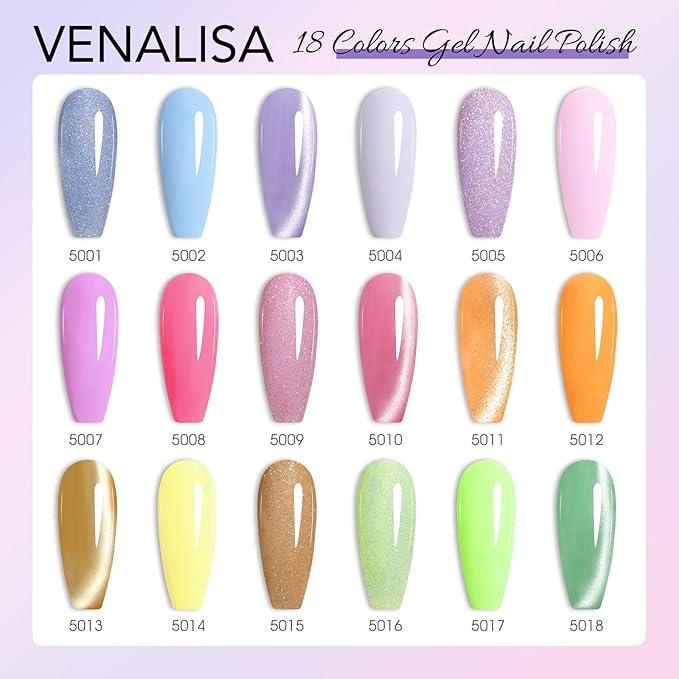 VENALISA V1 22 Pcs 10 ML Cat eye Gel Nail Polish Set with Color Card, Glitter Blue Green Purple Gel Polish Kit Nail Art Starter Manicure Salon DIY at Home