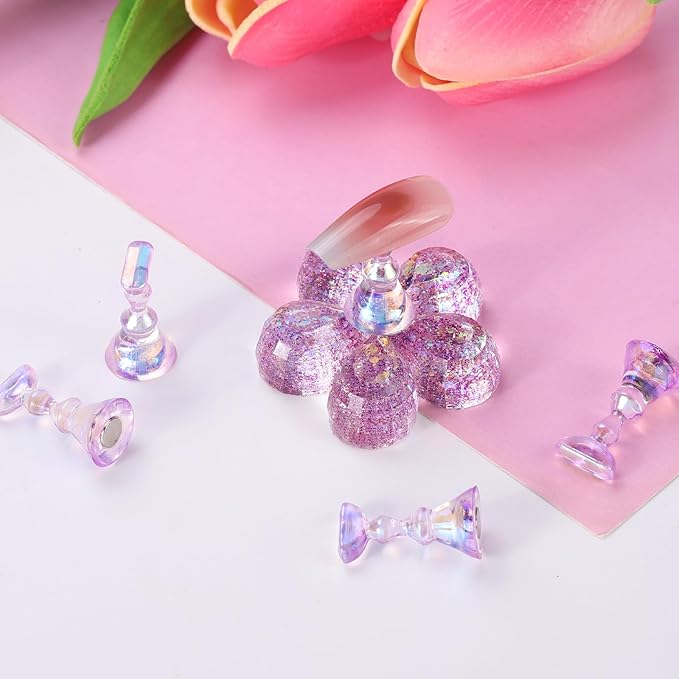 Etercycle Nail Stand Acrylic Nail Art Display Stand Practice Nail Holder for Painting Nails Magnetic Practice Stands with Reusable Putty(Purple)