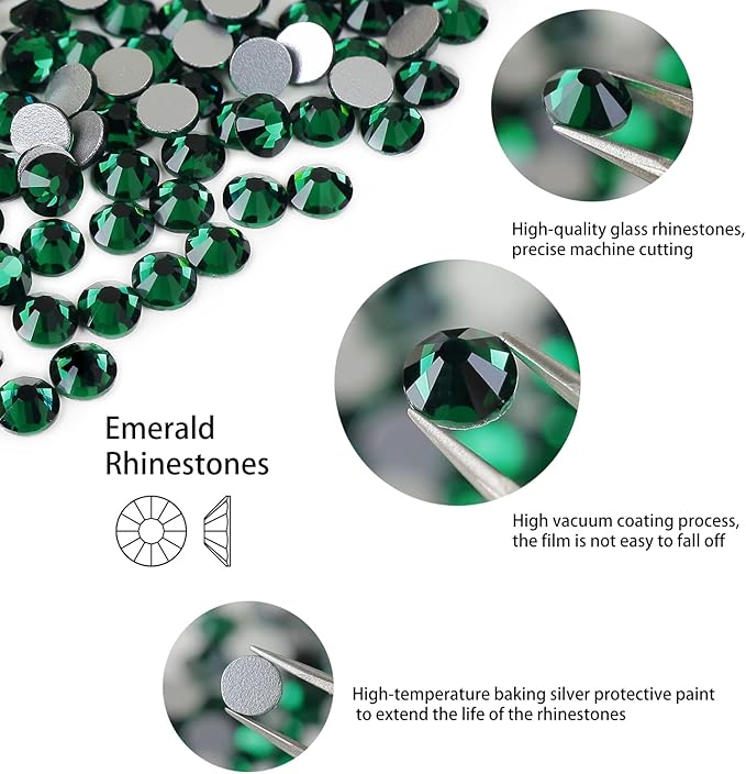 ss20 Emerald Glass Rhinestones 1440 Pcs Pack, 5mm Dark Green Flatback Rhinestone for Bling Tumbler, Shoes, Dance Costumes, Nail Art,Glitter Decoration