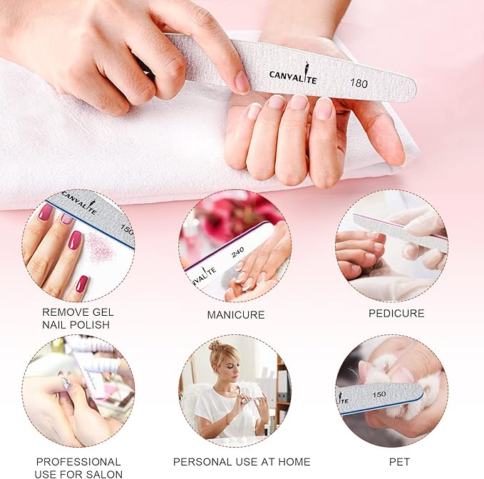 Nail Files Canvalite Nail File and Buffer Professional Emery Boards Washable Double Sided Reusable Manicure File for Home and Salon Use 6 PCS