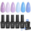 Beetles Gel Nail Polish Set - 6 Colors Purple Baby Blue Light Color Gel Nail Kit Lavender Violets Collection Soak Off UV LED Gel Manicure DIY Periwinkle Nail Polish Salon Spring Gift for Women Girls