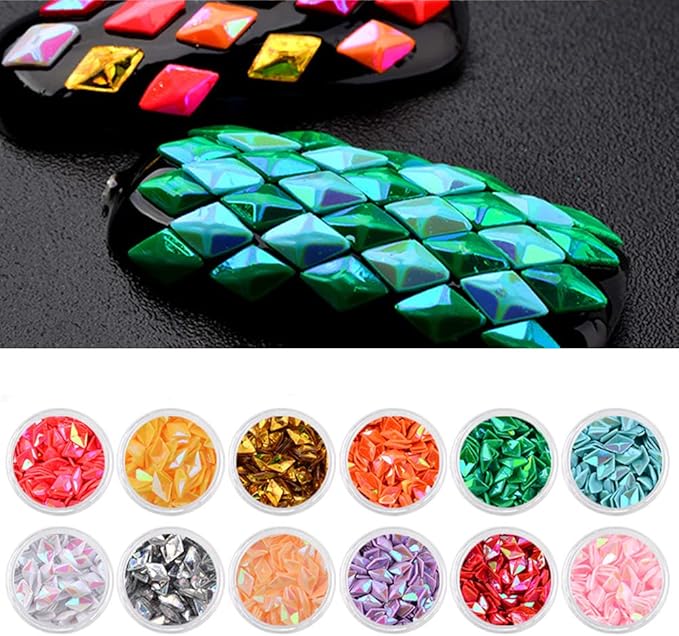 Nail Art 3D Rhombus Glitter Sequins Diamond Shape Design Shiny Nails Tip Confetti Paillette Decoration for Nail Charming Face Body Hair Makeup 12 Colors