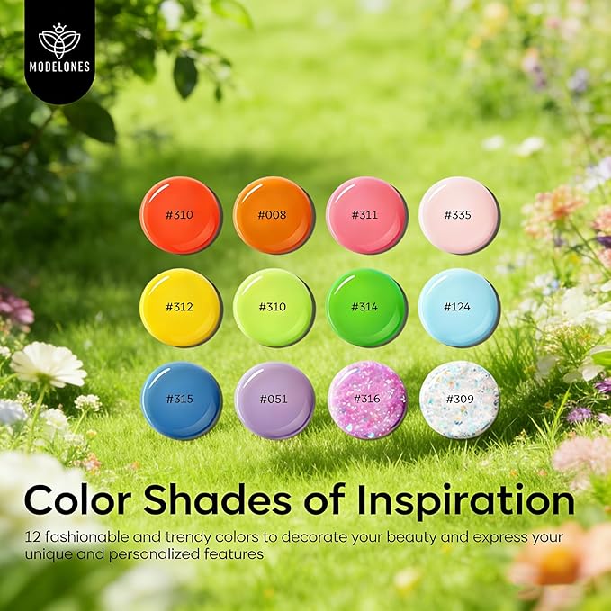 modelones Poly Gel Kit 12 Colors Rainbow Summer Bright Neon Poly Nail Extension Set Candy Red Yellow Builder Nail Gel Art Design Salon Professional Technician Tool Beauty Gifts for Women