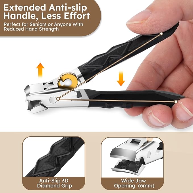 Toenail Clippers for Thick Toenails for Seniors, Nail Clippers for Men Wide Jaw Opening, Slanted Toe Nail Clippers Long Handled Heavy Duty Ultra Sharp for Men Women
