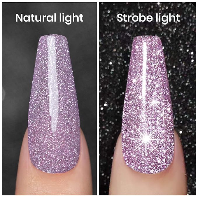 RARJSM Reflective Glitter Gel Polish, Light Purple Sparkle Gel Nailpolish Shiny Nail Art Varnish Manicure Clear Diamond Nailgel For Salon Home DIY U V L E D Cure RequiredRAR83
