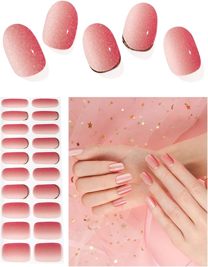 20pcs Semi Cured Gel Nail Strips Salon Quality DIY Wraps UV Light Required