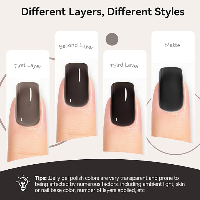 MEGIOR Jelly Black Gel Nail Polish 0.5 Fl Oz Neutral Transparent Colors Soak Off UV LED Lamp Light Cure Gel Polish Kit for Salon and Nail Art Starter Manicure DIY at Home
