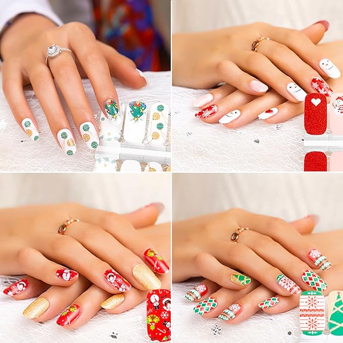 TailaiMei 8 Sheets Christmas Nail Wraps Stickers Nail Polish Strips Self-Adhesive Full Wraps with 2 pcs Nail Files for DIY Nail Art Decals (Celebrate Style)