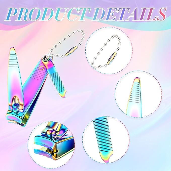 Bememo 12 Pieces Stainless Nail Clippers Set Fingernail and Toenail Clippers Nail Cutter Tool Set for Men and Women (Rainbow)