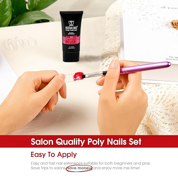 ROSALIND 2 oz Red Christmas Poly Nail Gel, Big Tubes Builder Red Gel for Nails Art Decoration, Nail Thickening Easy to DIY Use at Home Need UV Lamp