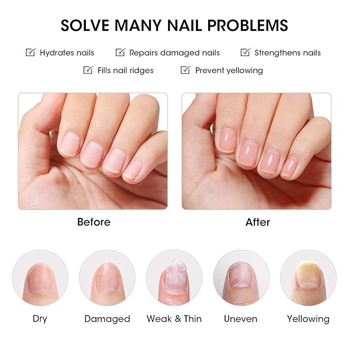 GELLEN Clear Nail Polish Ridge Filling Base Coat, Sheer Red Tint Ridge Filler For Nails, Fortify Nourish Condition Damaged Dry Finger Nails | Shea Butter, Vitamin E, Protein | Toxin HEMA & TPO Free