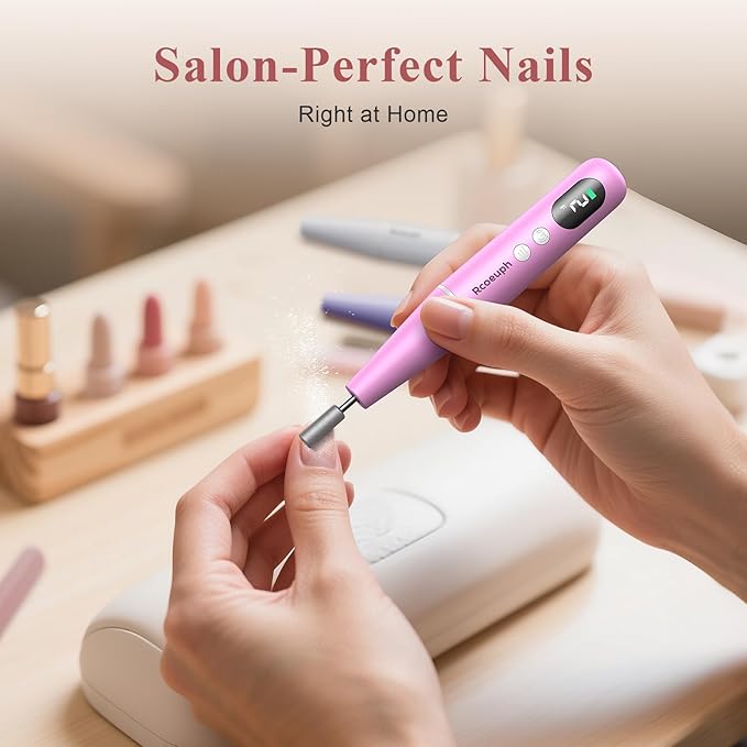 Cordless Nail Drill Kit - 9 Speed Wireless Electric Nail File with LED Display, Portable Nail Drill Machine for Acrylic Gel Nails, Rechargeable 20000RPM Hand Feet Grind Trim Tool for Women Men Baby