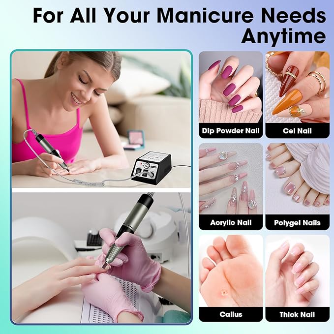 LAVAED Professional Nail Drill 35000RMP Electric Nail File Nail Filer Electric E Filer for Nails, Nails Drill Kit with Nail Drill Bits and Sanding Bands and for Acrylic Nail Gel Nail Manicure Pedicure