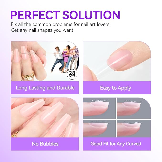 Gelike EC Peachy Jelly Nail Glue Gel - 6 in 1 Extra Strong Clear Acrylic Nails - Long Lasting Extension Adhesive UV Nude Pink Nail Glue for Clear Press On Nail Tips - UV Cure Required