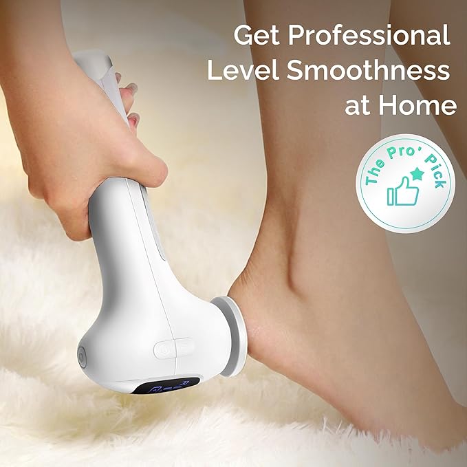 L'UGX Electric Foot Callus Removers –Powerful 8N·cm Torque Professional Pedicure Foot File, 3-Speed Settings, LCD Display, 60pcs Sandpaper Discs, Type-C Rechargeable, Ergonomic Handle-White