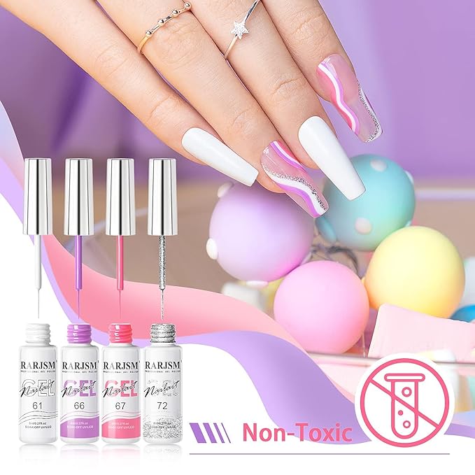 RARJSM Gel Liner Nail Art, Cotton Candy Collection Painting Gelpolish Set Wire Painting Drawing Gel for Nailart Design White Yellow Blue Purple Red Colors