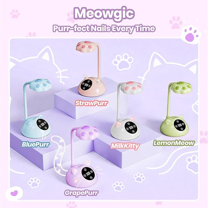 Beetles Gooseneck UV Nail Lamp - Meowgic GrapePurr Mini LED Nail Light with 3 Timer and Countdown Display Flash Cure Lamp for Gel Polish Nails Glue Builder Gel Smart Sensor Cordless Nails Dryer