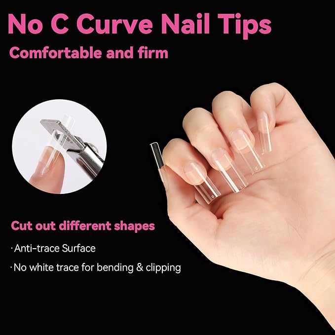 UNA GELLA No C Curve Medium Square Nail Tips 504 Pcs Half Cover Square Gel Nail Tips Pre-file Half Matte Straight Nails Tips Clear Fake Nails For Nail Extension Home DIY Salon with Box