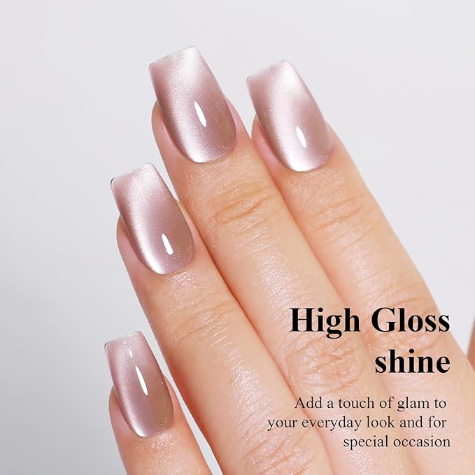Imtiti Nude Cat Eye Gel Nail Polish with Magnet, Holographic Glitter Shimmer Magnetic UV Gel Polish for Nail Art Soak off UV Led