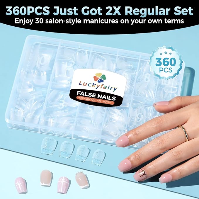 Extra Short Coffin Nails Tips: XS Pre-shape Press on Short Nails Full Cover Gel Tips 360Pcs, 12 Sizes Clear Coffin Nail Acrylic False Fake Nails Extension DIY Salon