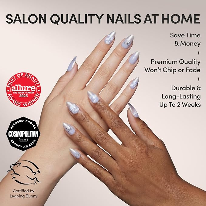 Glamnetic x Hello Kitty® and Friends Press On Nails - Cinnamoroll™ Cloud | Pale Blue 3D Cloud Graphic Nails in a Velvet Finish | 15 Sizes - 30 Nail Kit with Glue