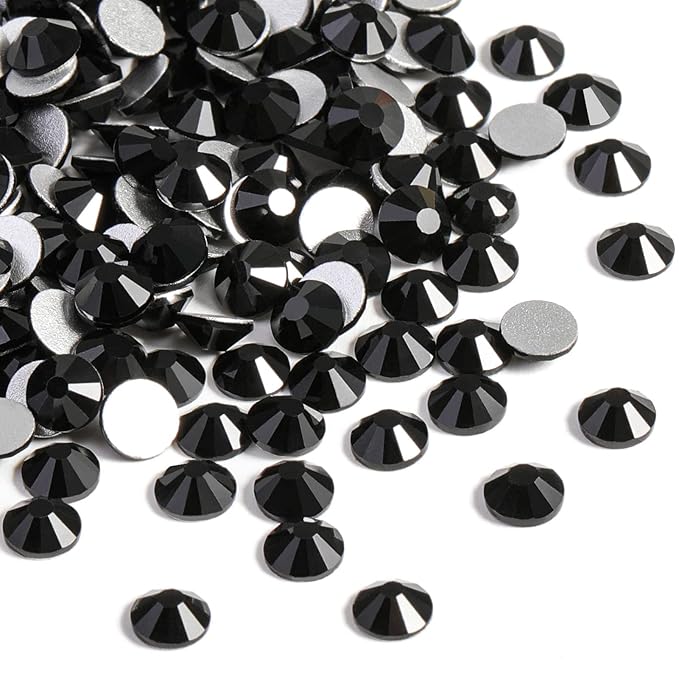 beadsland Flat Back Crystal Rhinestones Round Gems for Nail Art and Craft Glue Fix, Black, (2.9-3.0mm) SS12/1440pcs