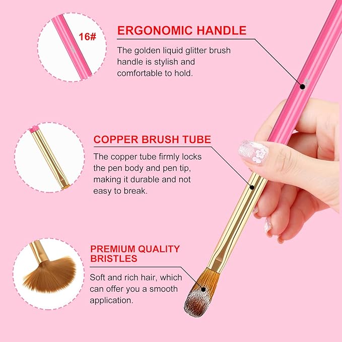 Acrylic Nail Brush Set, 5pcs Acrylic Nail Brush for Nails Size 12/14/16/18/20 Multifunctional Nail Brushes for Acrylic Powder Application,Acrylic Nail Extension, 3D Nail Carving Nail Brush set