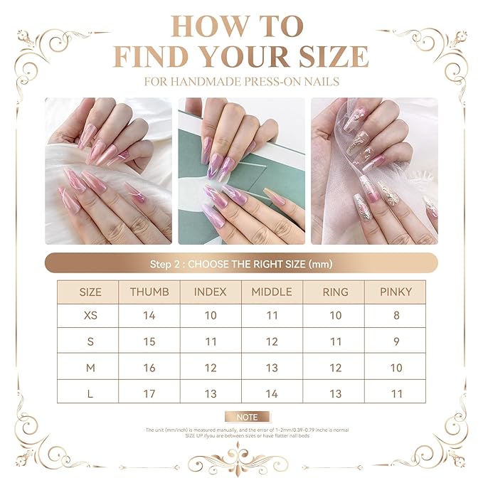 Press-On Nails Set, Pink Pearl Floral Design with Rhinestones, Artificial Nail Tips (Pink, Long)