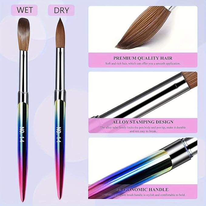 3PCS Professional Acrylic Nail Brush Set - Size 10/14/16 Brushes for Acrylic Powder Application, 3D Carving & Nail Art Extension, Ombre Handle Nail Tools for DIY Home Salon Manicure