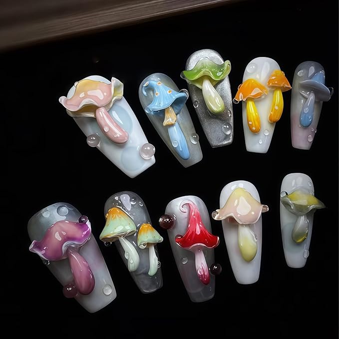 3D Mushroom Gel Nail Art Mold Arts Resin Fungus Molds for Accessories Supplies Pestle Silicone Tools Cute Nails Style