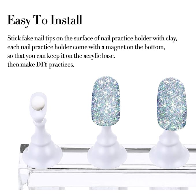 Blulu 2 Set Nail Stand for Painting Press Nail Holder Acrylic Magnetic Tips Training Fingernail Display Stands DIY Crystal Holders and 96 Pieces White Reusable Adhesive Putty(White)
