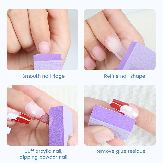 100 PCS Mini Nail Buffer Block, 2 Way Mini Buffers Coarse Grit 80/100, Small Buffing Block for Acrylic Nail Gel Polish Nails Pedicure & Manicure, Purple & Orange