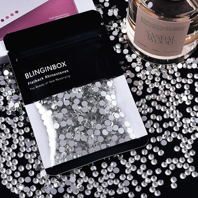 Blinginbox 1440Pieces SS6/1.9-2mm Flat Back Crystal Rhinestones Round Gems for Nail Art,Crystal