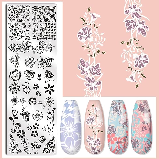 Biutee Gel Nail Stamping Kit with 8 Colors Nail Stamping Polish Gel Nail Stamping Plates 10PCS Nail Stamp Plates Nail Stamper Starry Sky Lace Flower Leaves Animal Nail Stamping Kit Nail Design