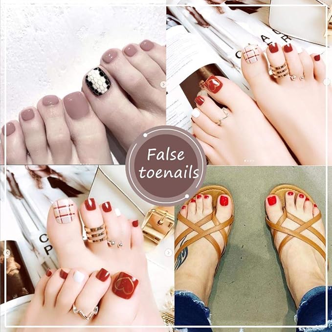 Solid Square Fake Toenails matte Press on Toe Nails Short Acrylic False Toes Nails Artificial Beach Full Cover Toenail for Women 24 Pcs (Wine Red)