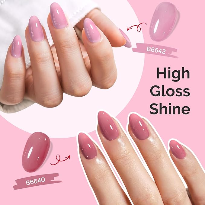 MelodySusie Jelly Gel Nail Polish Set,6 Transparent Colors,Milky or Jelly Texture,Strawberry Pink Colors Soak Off UV LED Light Cure or Salon Manicure and Nail Art DIY at Home 15ML 0.3Fl Oz