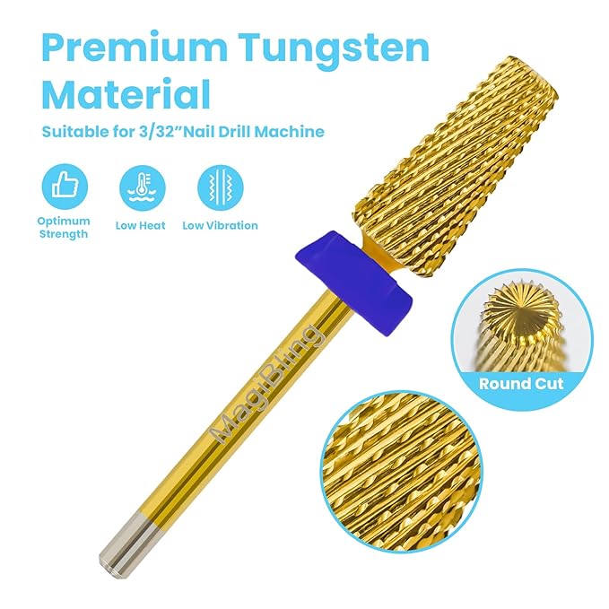 6.6mm Large Tapered Barrel 5-in-1 Nail Drill Bit, 3/32" Cross Cut Safety Tungsten Carbide Efile Bit for Fast Gel & Acrylic Removal, Two-Way Rotation, Nail Tech & Beginner Bit, Titanium, Medium