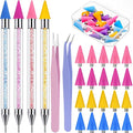 Tatuo 4 Set/26 Pcs Rhinestone Picker Tool Dotting Pen Dual-ended Nail Art Rhinestones Applicator Gems Crystals Beads Picker Wax Pencil with 20 Wax Head 2 Tweezers DIY Nail Art Tool(Pastel)