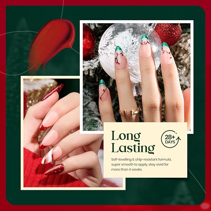 Beetles Valentines Gel Nail Polish, Red Sparkle Green Glitter Gold Silver Gel Polish Dark Red Gel Polish Kits Soak Off Nail Lamp Uv LED Cured for Nail Art Design Gift for Women