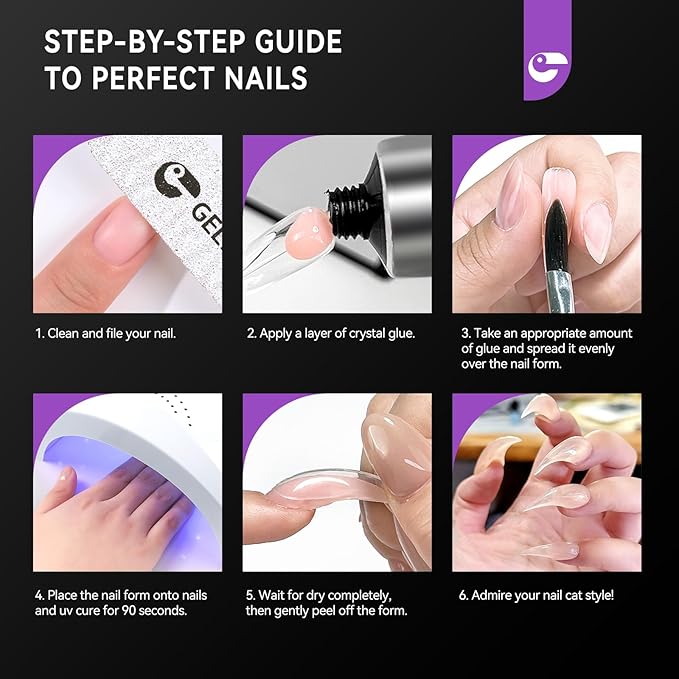 Gelike EC Cat Dual Forms for Extension: 120 Pcs Color Nail Form, 12 Size Nail Forms For Builder, Half Matte Gel Forms For Manicure Art Design Salon Diy