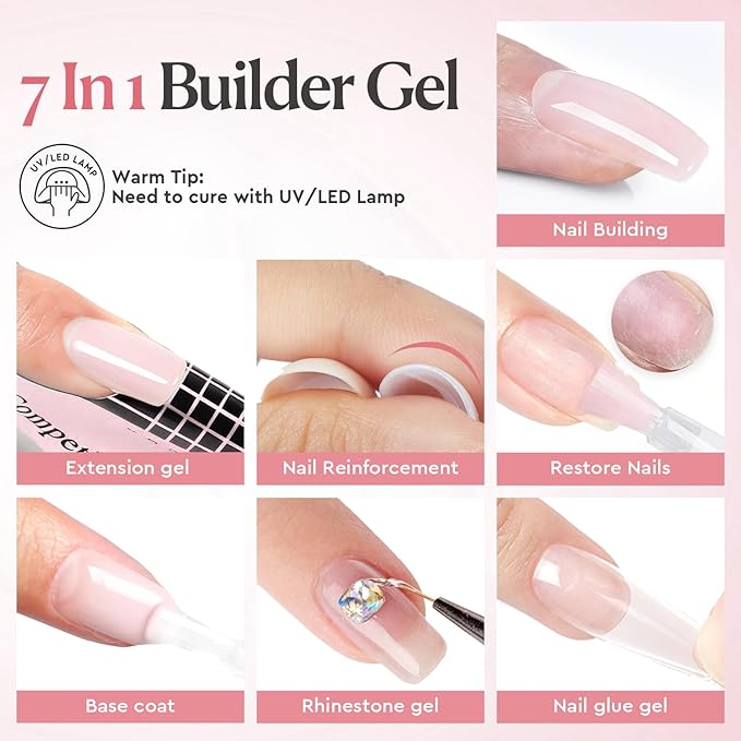 AZUREBEAUTY Builder Nail Gel, 18ml 7-in-1 Nude Pink, Beginner Friendly, 30-Day Nail Strengthener Extension Glue, For Home Salon DIY & Gifts