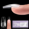Gellen Tipex Instant Apex Nail Tips, Medium Coffin Gel Tips X Full Cover Nail Extension Tips, Strong Hard Clear Pre-etched Press-on Nails, Pre-file Underside False Nails for Flat Nails